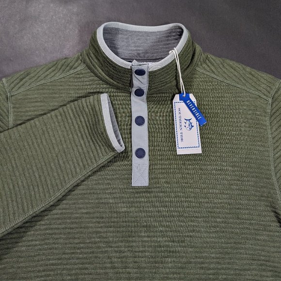$138 Southern Tide Rutland Heather Snap Reversible Pullover Sweater Size S L